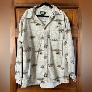 Rare Cabelas Bison Printed Button Down Shirt